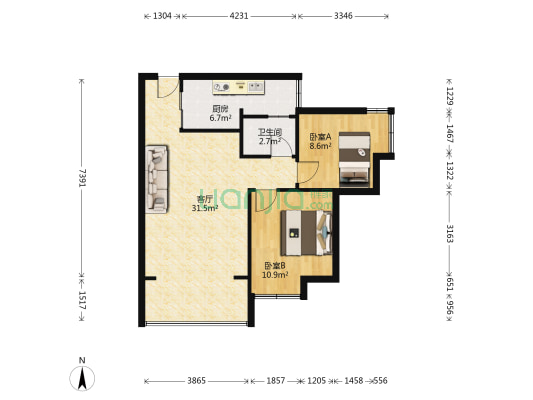 和泰家园300号 2室1厅1卫 80平方
