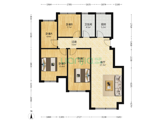 文一名门云河湾东区 4室1厅1卫 101平方