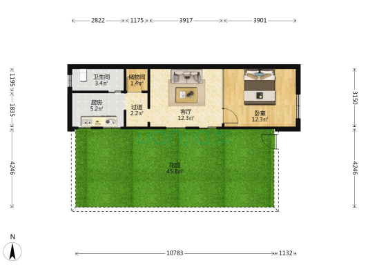 佑圣观路44号 1室1厅1卫 47平方