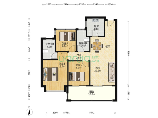 意禾阅湖登科 3室1厅2卫 103平方
