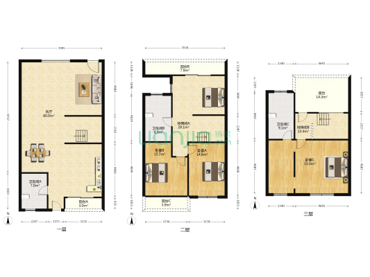冠城大通珑湾 3室1厅3卫 330平方