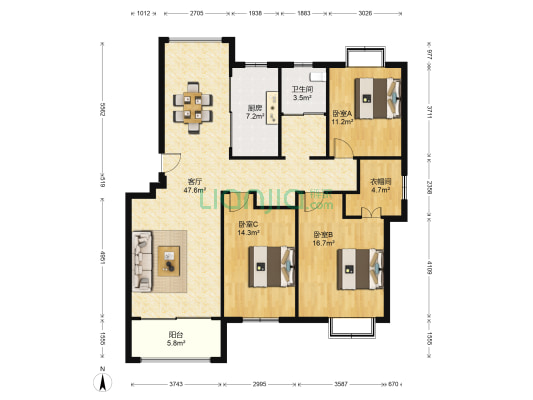 悦来六村 3室1厅1卫 157平方