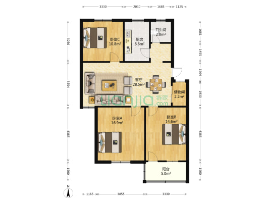 富春小区 3室1厅1卫 96平方