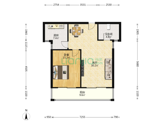 明日星城星海园 1室1厅1卫 88平方