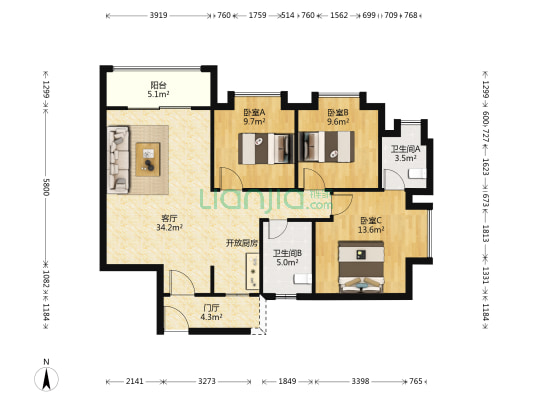半岛水岸 3室1厅2卫 93平方