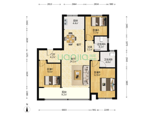 远洋凤栖翰林 3室1厅2卫 116平方