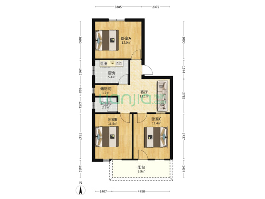 宜城路163栋综合楼 3室1厅1卫 78平方