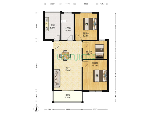 关山桥小区 3室1厅1卫 98平方