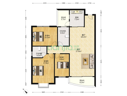 怡辉花园 3室2厅2卫 138平方