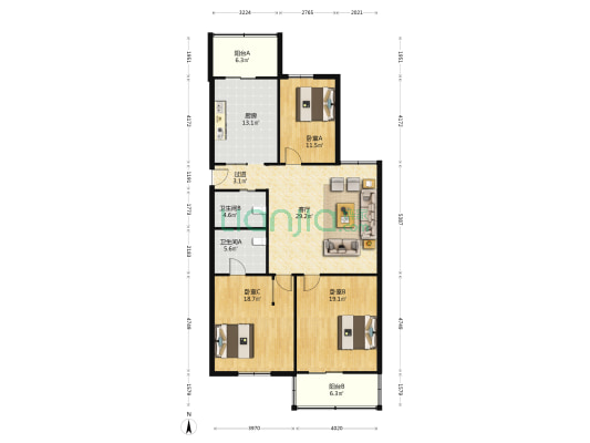汇翔苑 3室1厅2卫 146平方