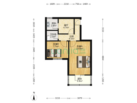 民主路三村 2室1厅1卫 53平方