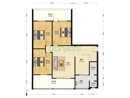 东大街81号 3室2厅2卫 133平方