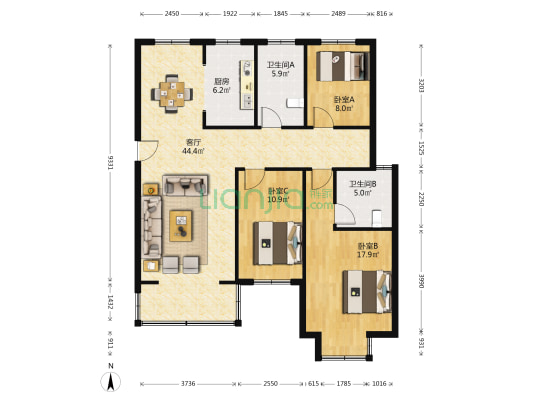 泗兴佳苑 3室1厅2卫 135平方