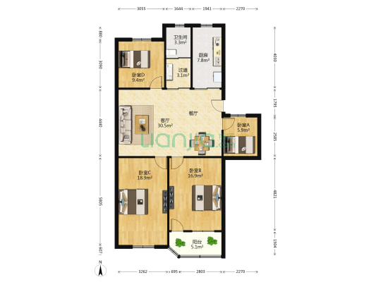 苏建新村 4室1厅1卫 120平方