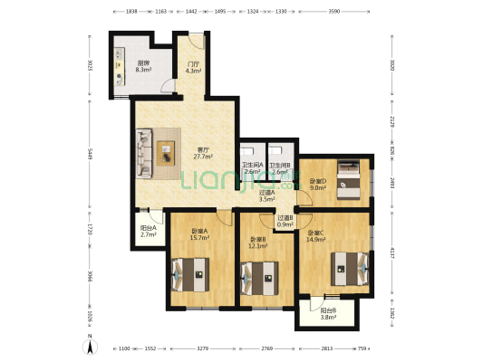 和平街十五区2号院 4室1厅2卫 156平方