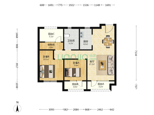 中梁御首府 2室1厅1卫 97平方