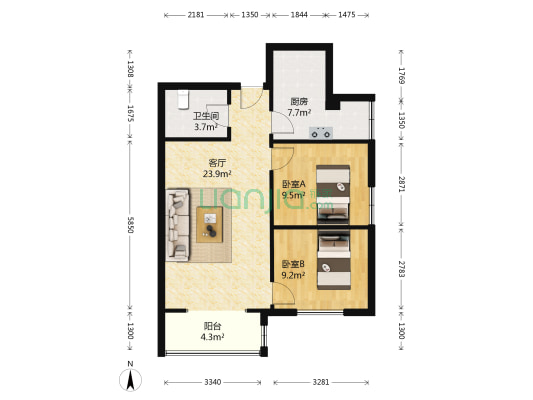 万象春天一期 2室1厅1卫 85平方