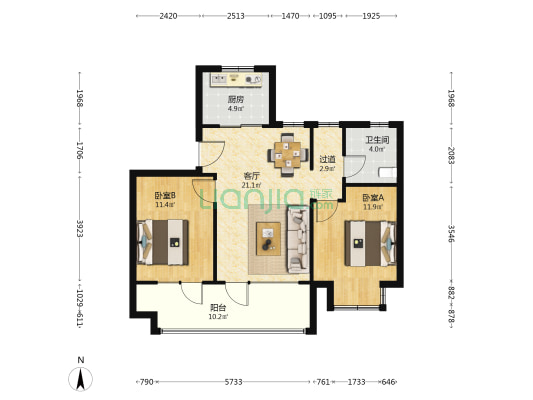 海信珠山小镇三期罗曼 2室1厅1卫 84平方