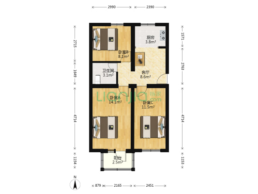 惠新北里1号院 3室1厅1卫 67平方