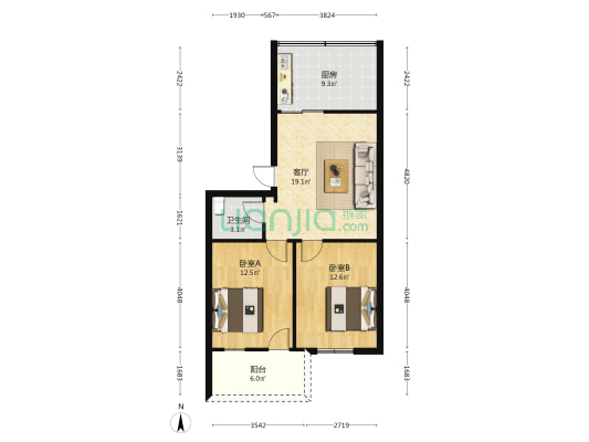 检察院宿舍 2室1厅1卫 76平方