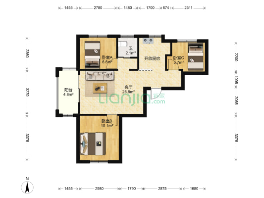 海润佳园 3室1厅1卫 80平方