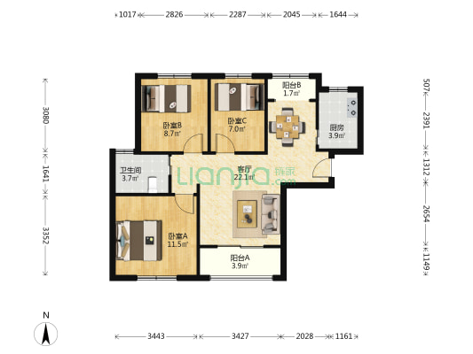 博雅苑 3室1厅1卫 85平方