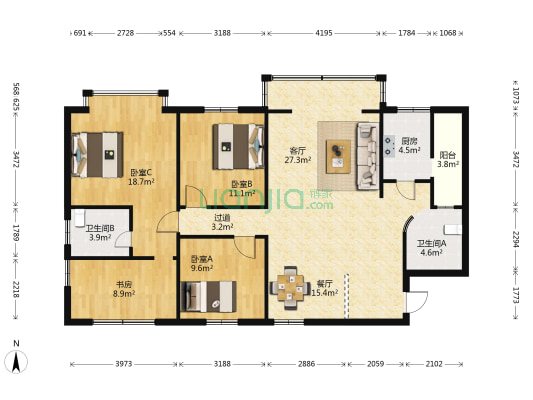 双龙苑 4室2厅2卫 121平方