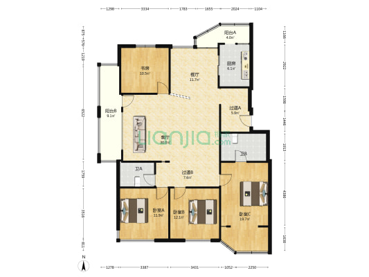 购物中心商住楼 4室2厅2卫 156平方