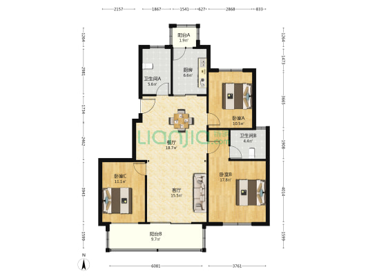 永通花园 3室2厅2卫 138平方