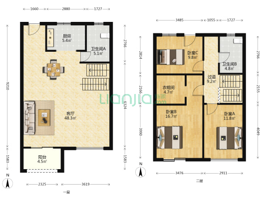 正荣国领(别墅) 3室1厅2卫 145平方