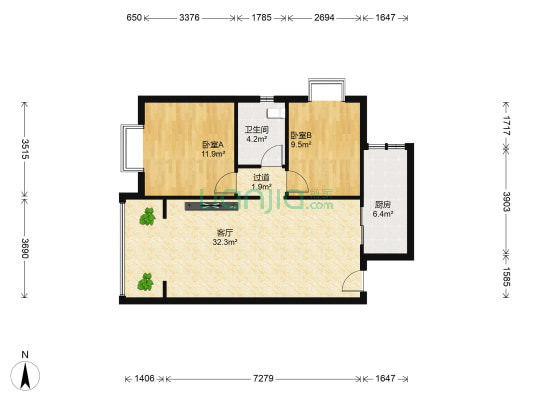 国际城H4组团 2室1厅1卫 88平方