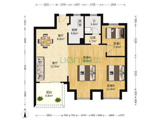 御香苑 3室2厅1卫 89平方
