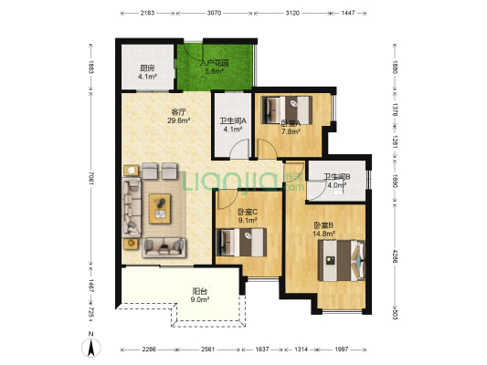 漾日晴居 3室1厅2卫 104平方