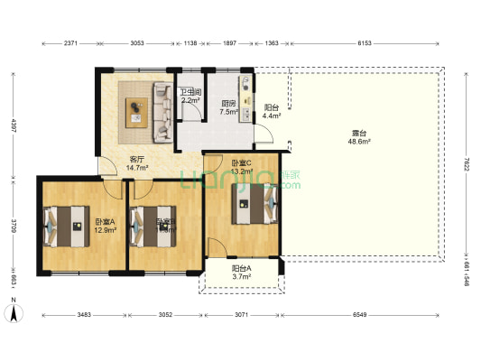 可成里小区 3室1厅1卫 76平方