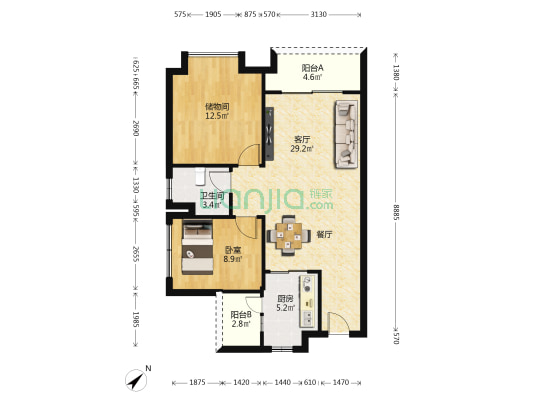 万科城回迁房南区 1室1厅1卫 82平方
