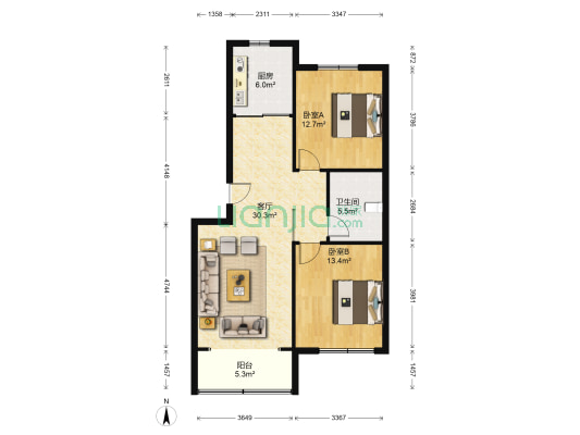 银盛泰星河城四期 2室1厅1卫 88平方