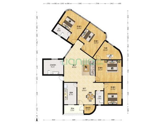 宝江大厦 5室2厅3卫 195平方