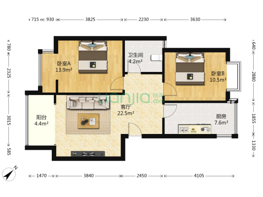 怡和新城D2区 2室1厅1卫 76平方
