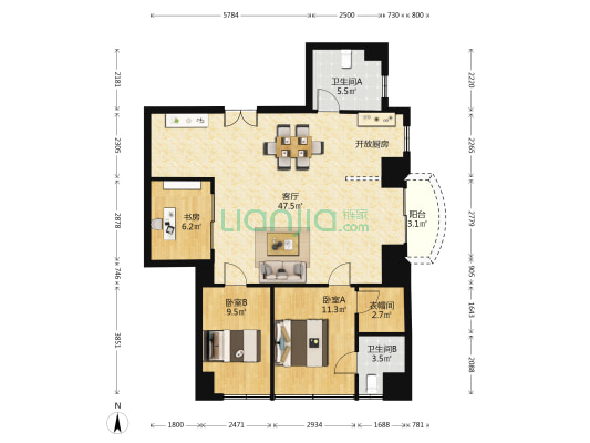 康吉大厦 3室1厅2卫 131平方