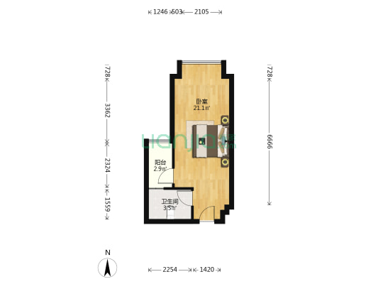 福喜来公寓 1室0厅1卫 37平方