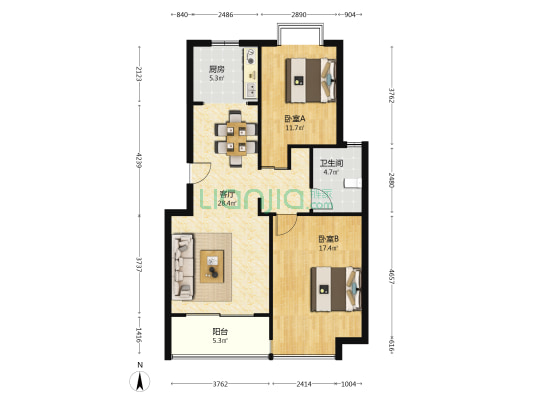 华馨公寓 2室1厅1卫 92平方