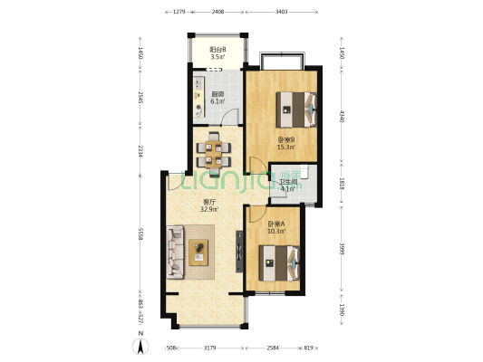 浏阳公社 2室1厅1卫 87平方