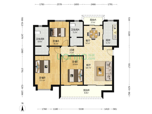 君合天玺 3室2厅2卫 120平方
