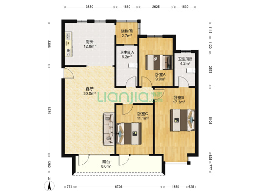 中金澜庭 3室1厅2卫 123平方