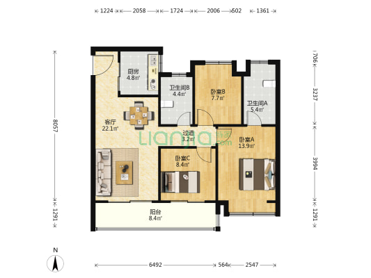 都会澜岸 3室1厅2卫 108平方