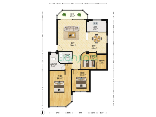 乐湖花苑 3室2厅2卫 140平方
