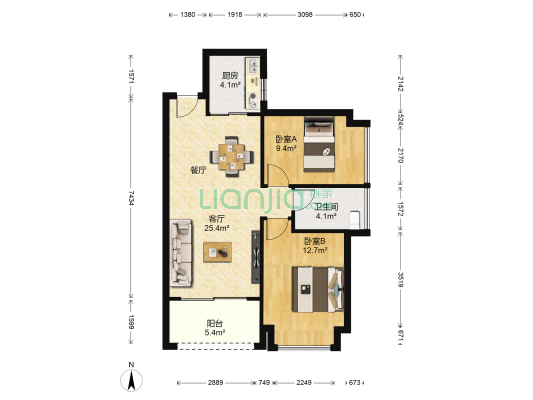美湖湾 2室1厅1卫 73平方