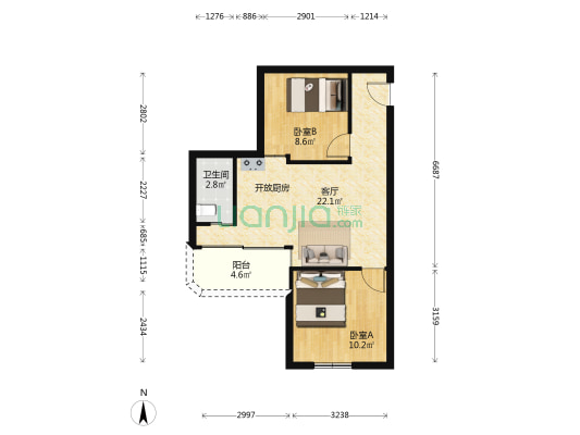 水荫一横路49号宿舍 2室1厅1卫 58平方