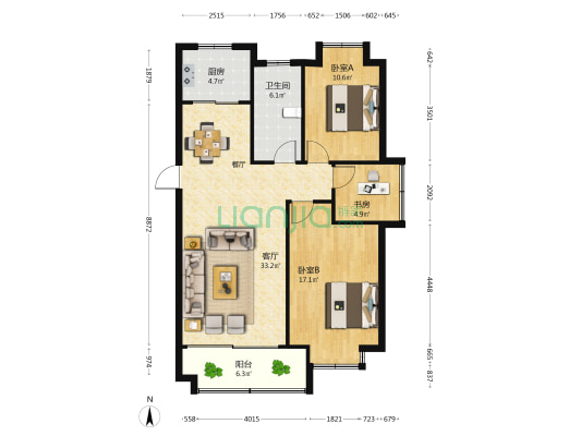 东升东区 3室1厅1卫 95平方