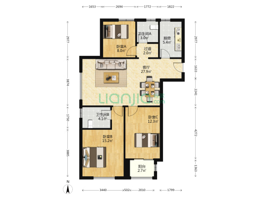海怡新城锦华苑(李沧) 3室1厅2卫 118平方